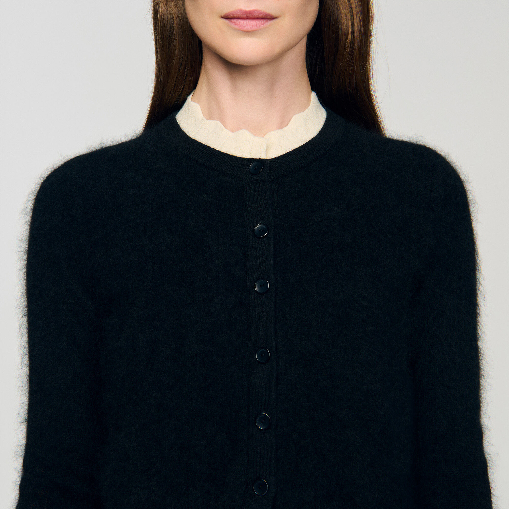 Cardigan con collo a puntoelle