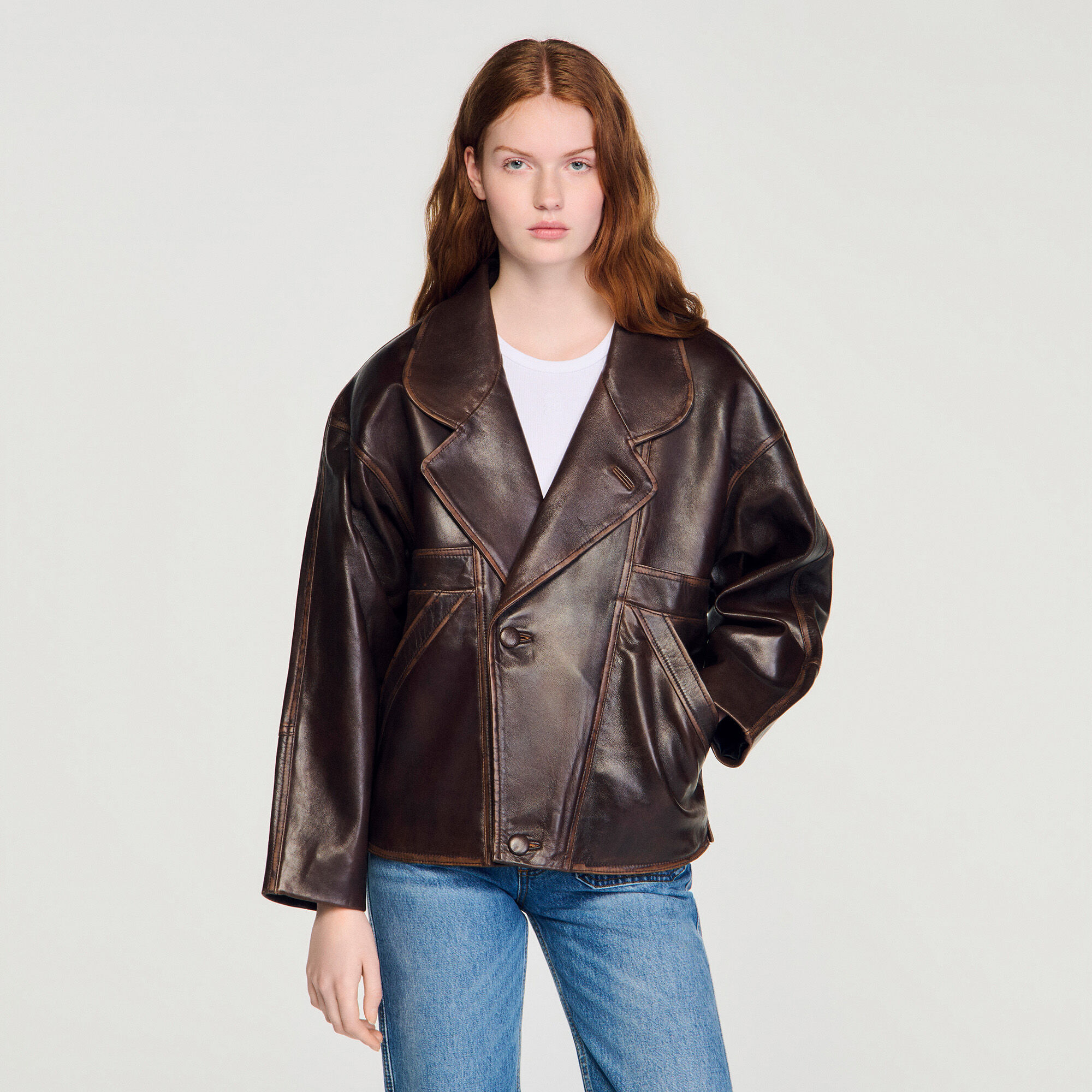 Giubbotto in pelle oversize