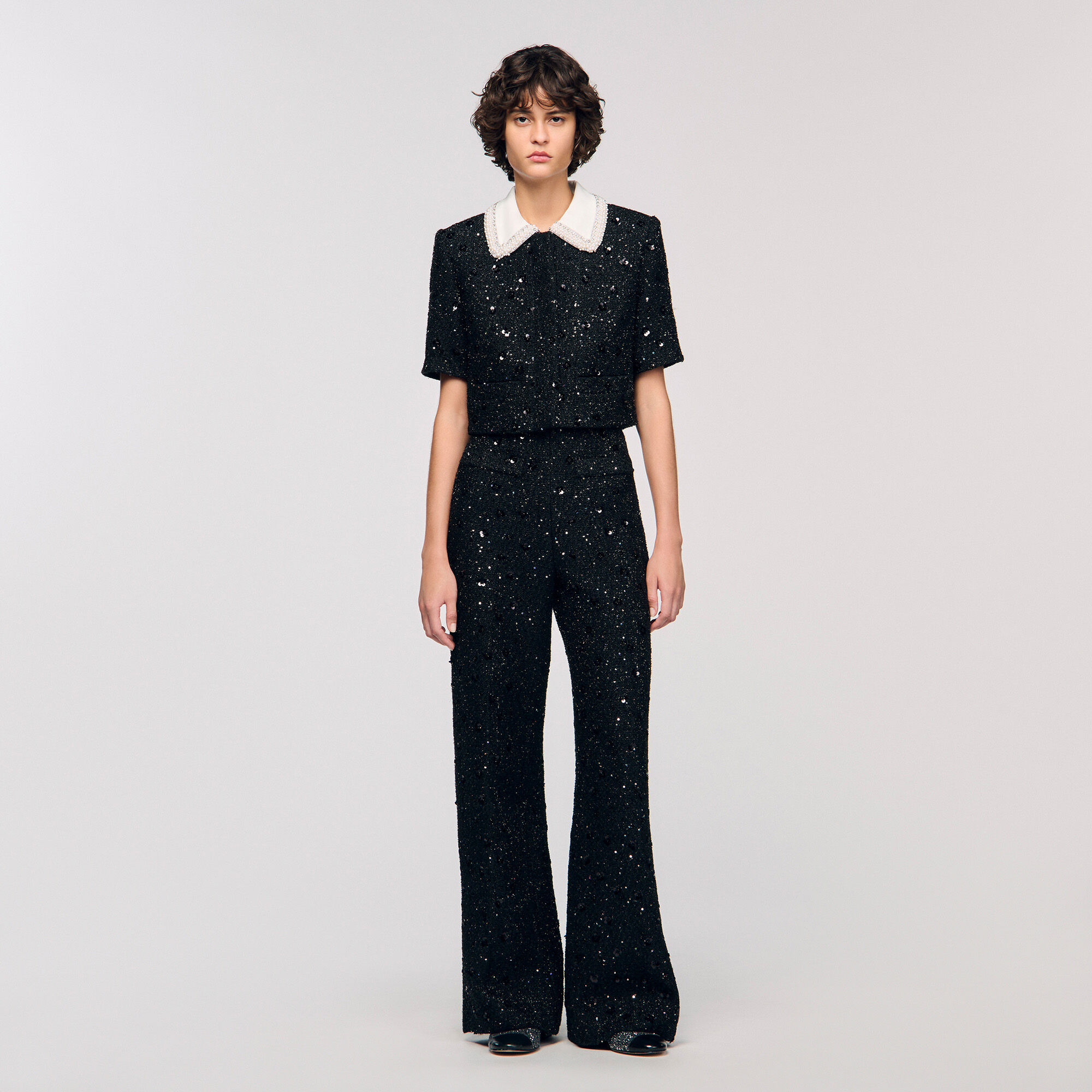 Top con colletto in strass rimovibile
