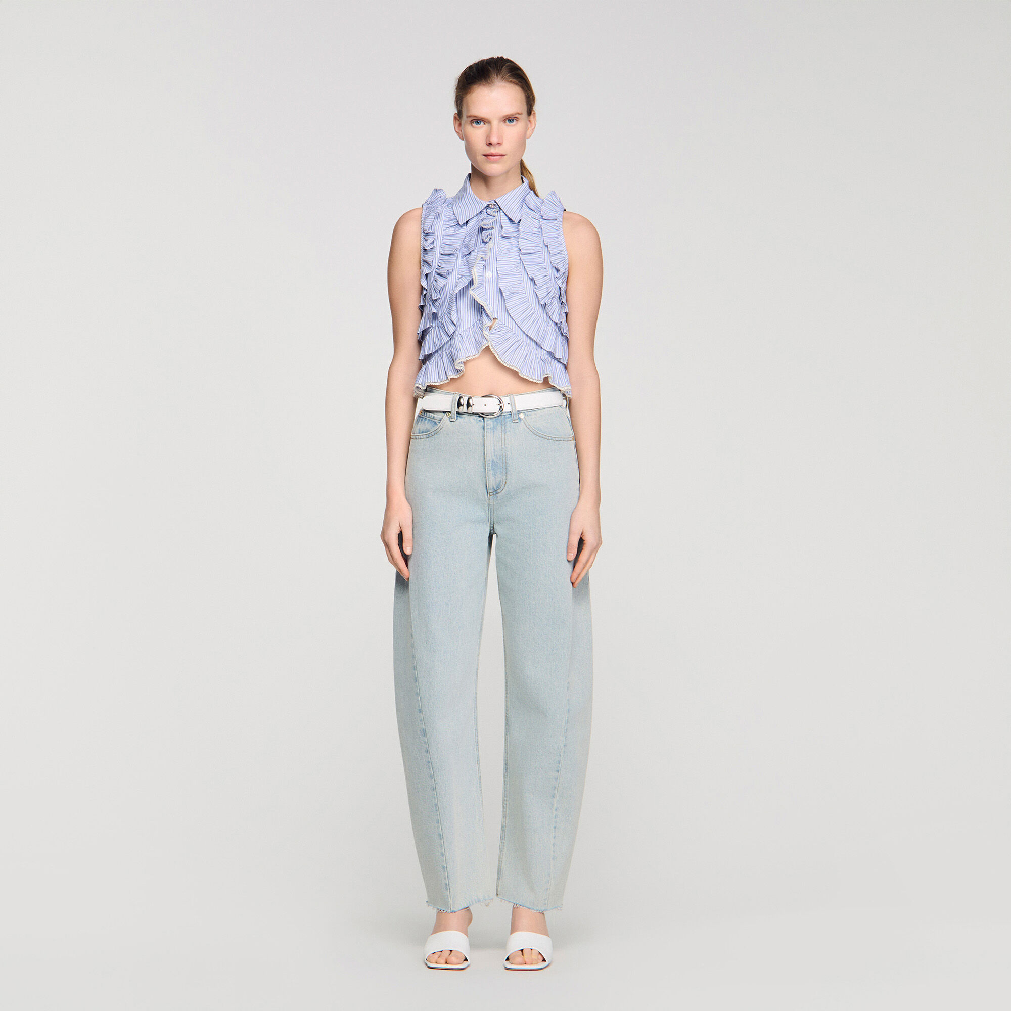 Camicia a righe con volant